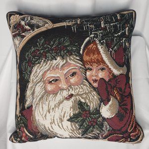 vintage Riverdale Christmas Tapestry Decorative Throw Pillow Santa with Child